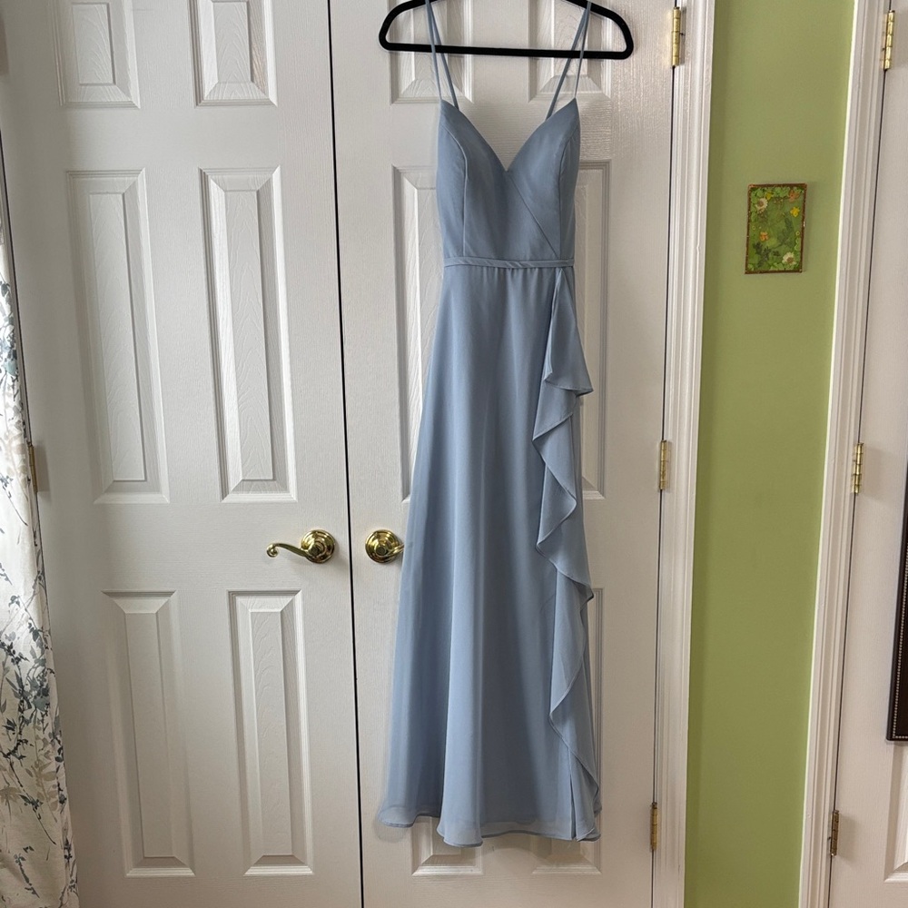 Azazie Elegant Dusty Blue Bridesmaid Gown With Criss-Cross Straps